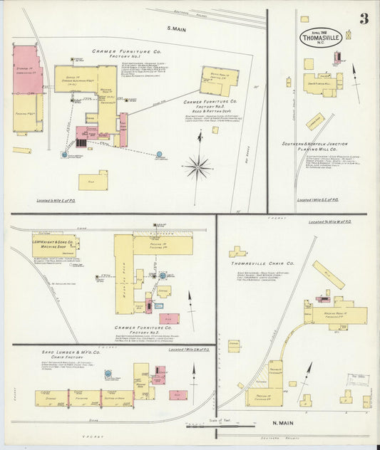 Sanborn Fire Insurance Map from Thomasville, Davidson County, North Carolina (1908), Sheet #0003 - Historic Sanborn Fire Insurance Map Print, vintage old map wall art, antique decor, genealogy gift, North Carolina North Carolina map