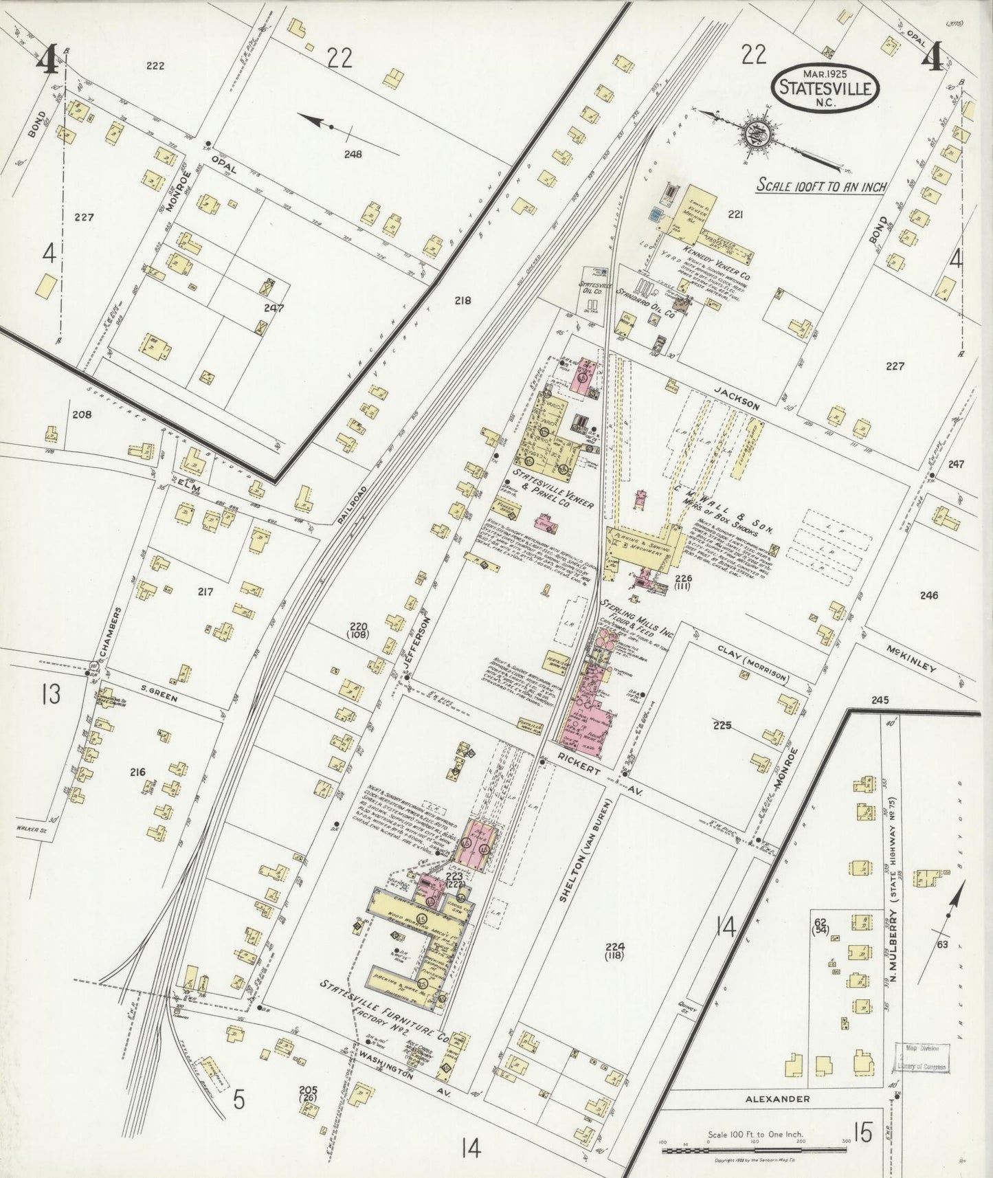 Sanborn Fire Insurance Map from Statesville, Iredell County, North Carolina (1925), Sheet #0004 - Complete Map Set gallery image, historic Sanborn map, vintage wall art, North Carolina North Carolina
