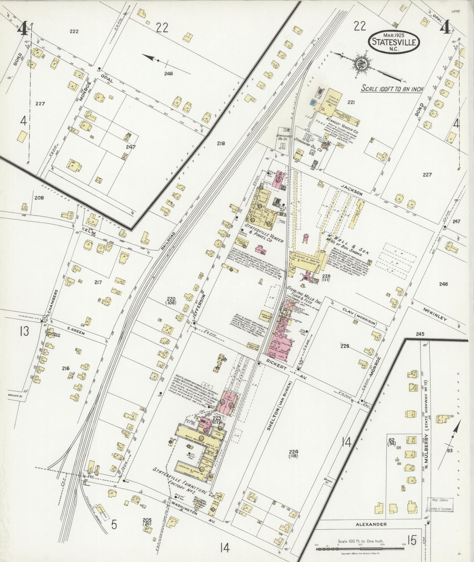 Sanborn Fire Insurance Map from Statesville, Iredell County, North Carolina (1925), Sheet #0004 - Complete Map Set gallery image, historic Sanborn map, vintage wall art, North Carolina North Carolina