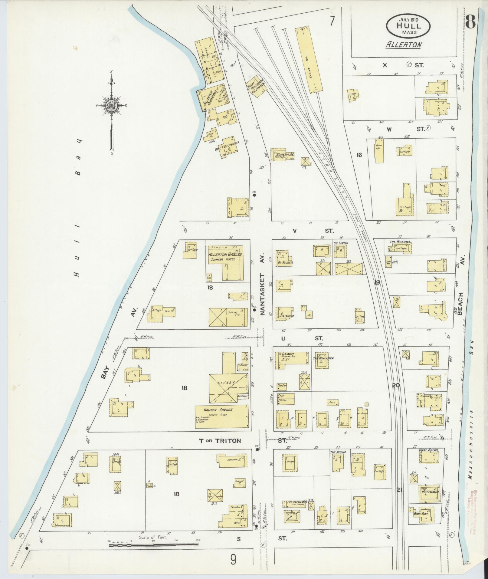 Sanborn Fire Insurance Map from Hull, Plymouth County, Massachusetts (1910), Sheet #0008 - Historic Sanborn Fire Insurance Map Print, vintage old map wall art, antique decor, genealogy gift, Massachusetts Massachusetts map