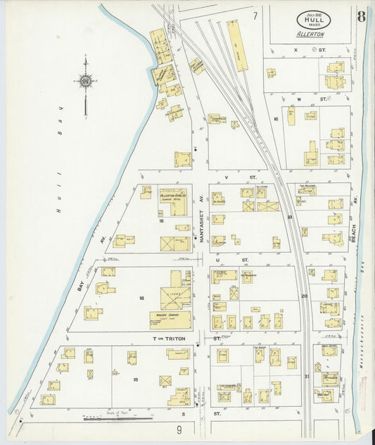 Sanborn Fire Insurance Map from Hull, Plymouth County, Massachusetts (1910), Sheet #0008 - Historic Sanborn Fire Insurance Map Print, vintage old map wall art, antique decor, genealogy gift, Massachusetts Massachusetts map