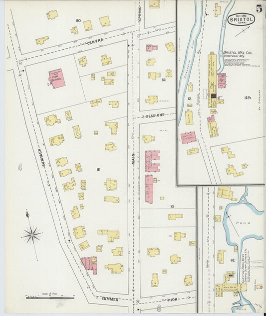 Sanborn Fire Insurance Map from Bristol, Hartford County, Connecticut (1895), Sheet #0005 - Historic Sanborn Fire Insurance Map Print, vintage old map wall art, antique decor, genealogy gift, Connecticut Connecticut map