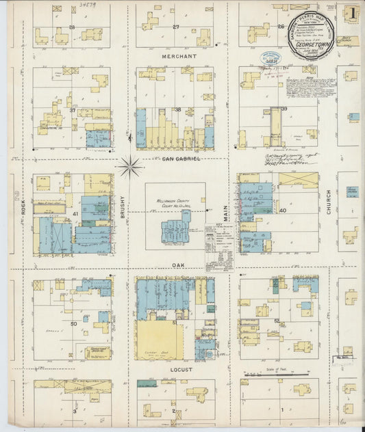 Sanborn Fire Insurance Map from Georgetown, Williamson County, Texas (1894), Sheet #0001 - Complete Map Set gallery image, historic Sanborn map, vintage wall art, Texas Texas