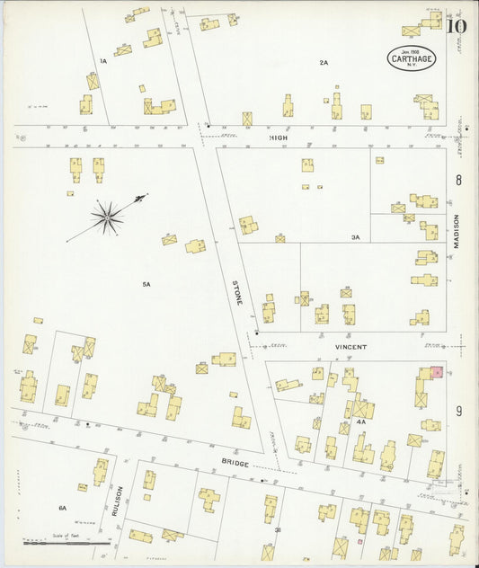 Sanborn Fire Insurance Map from Carthage, Jefferson County, New York (1908), Sheet #0010 - Historic Sanborn Fire Insurance Map Print, vintage old map wall art, antique decor, genealogy gift, New York New York map
