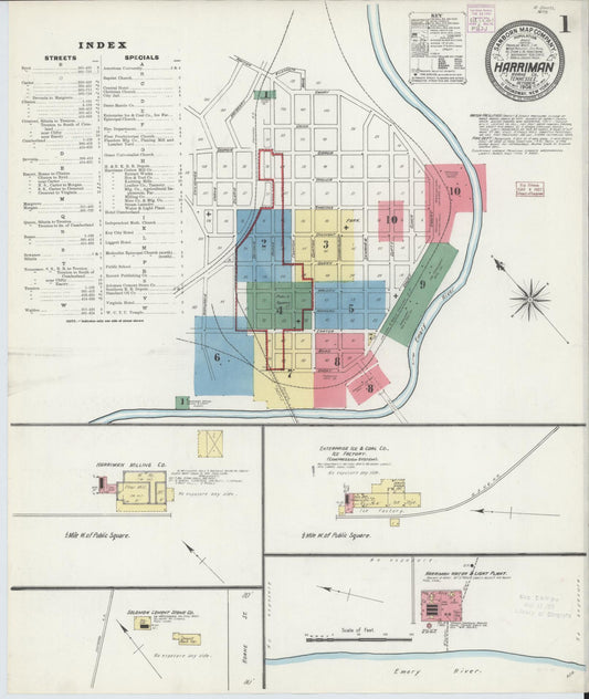 Sanborn Fire Insurance Map from Harriman, Roane County, Tennessee (1906), Sheet #0001 - Historic Sanborn Fire Insurance Map Print, vintage old map wall art, antique decor, genealogy gift, Tennessee Tennessee map