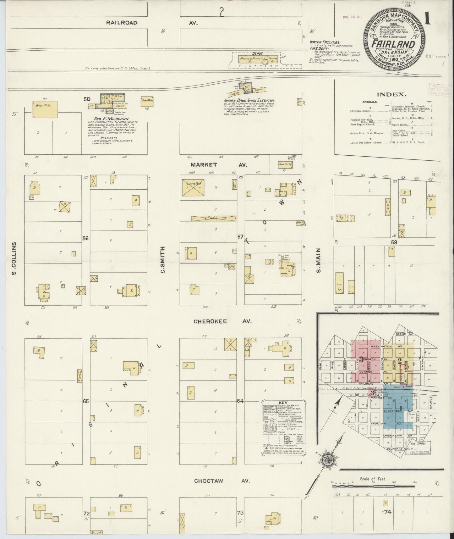Sanborn Fire Insurance Map from Fairland, Ottawa County, Oklahoma (1910), Sheet #0001 - Complete Map Set gallery image, historic Sanborn map, vintage wall art, Oklahoma Oklahoma