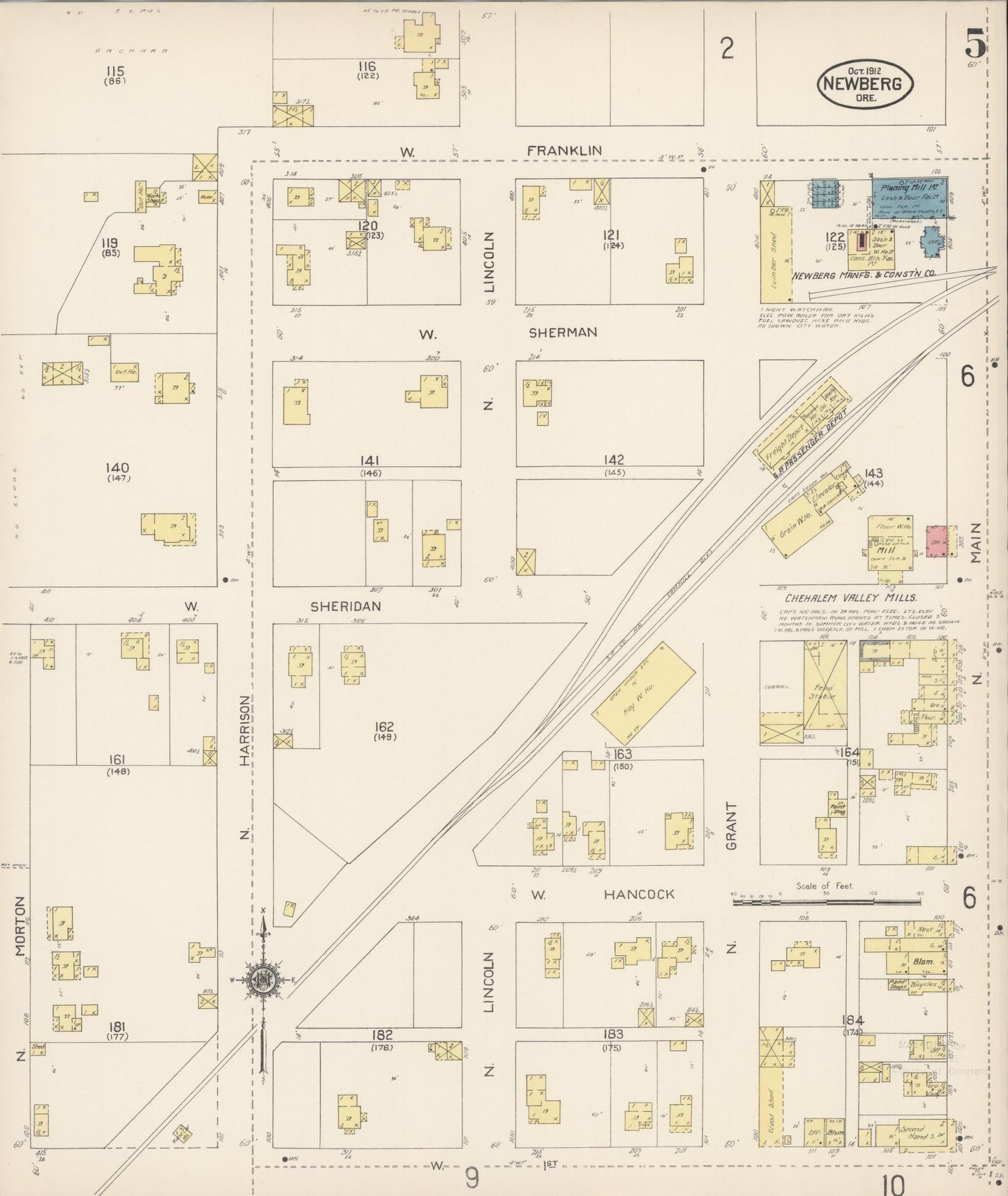 Sanborn Fire Insurance Map from Newberg, Yamhill County, Oregon (1912), Sheet #0005 - Complete Map Set gallery image, historic Sanborn map, vintage wall art, Oregon Oregon