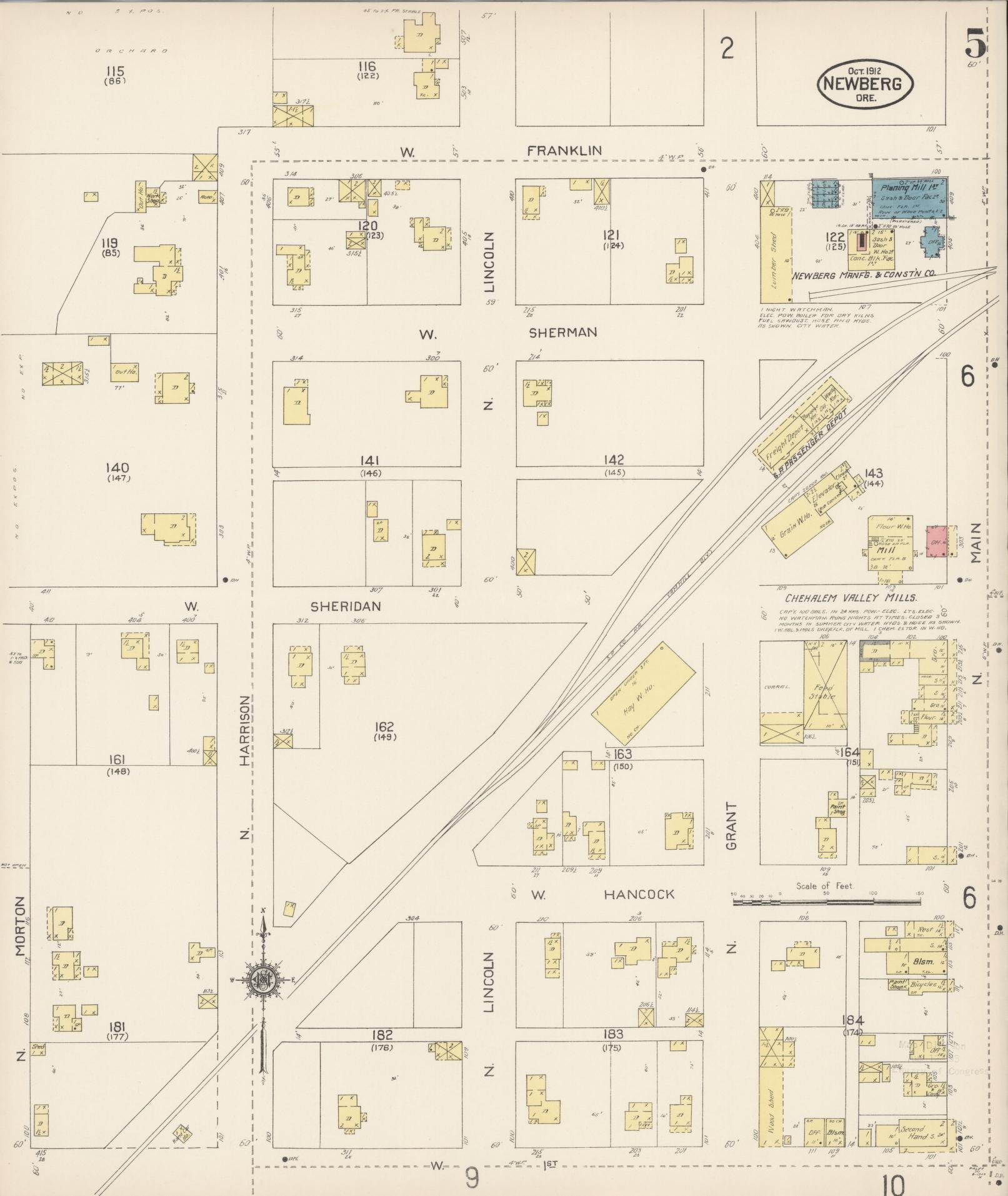 Sanborn Fire Insurance Map from Newberg, Yamhill County, Oregon (1912), Sheet #0005 - Complete Map Set gallery image, historic Sanborn map, vintage wall art, Oregon Oregon