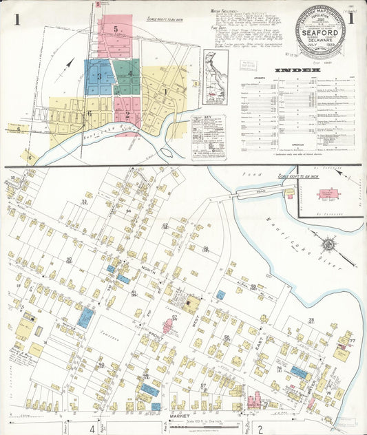 Sanborn Fire Insurance Map from Seaford, Sussex County, Delaware (1923), Sheet #0001 - Complete Map Set gallery image, historic Sanborn map, vintage wall art, Delaware Delaware