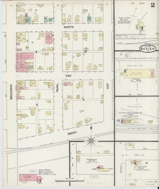 Sanborn Fire Insurance Map from Butler, De Kalb County, Indiana (1890), Sheet #0002 - Historic Sanborn Fire Insurance Map Print, vintage old map wall art, antique decor, genealogy gift, Indiana Indiana map