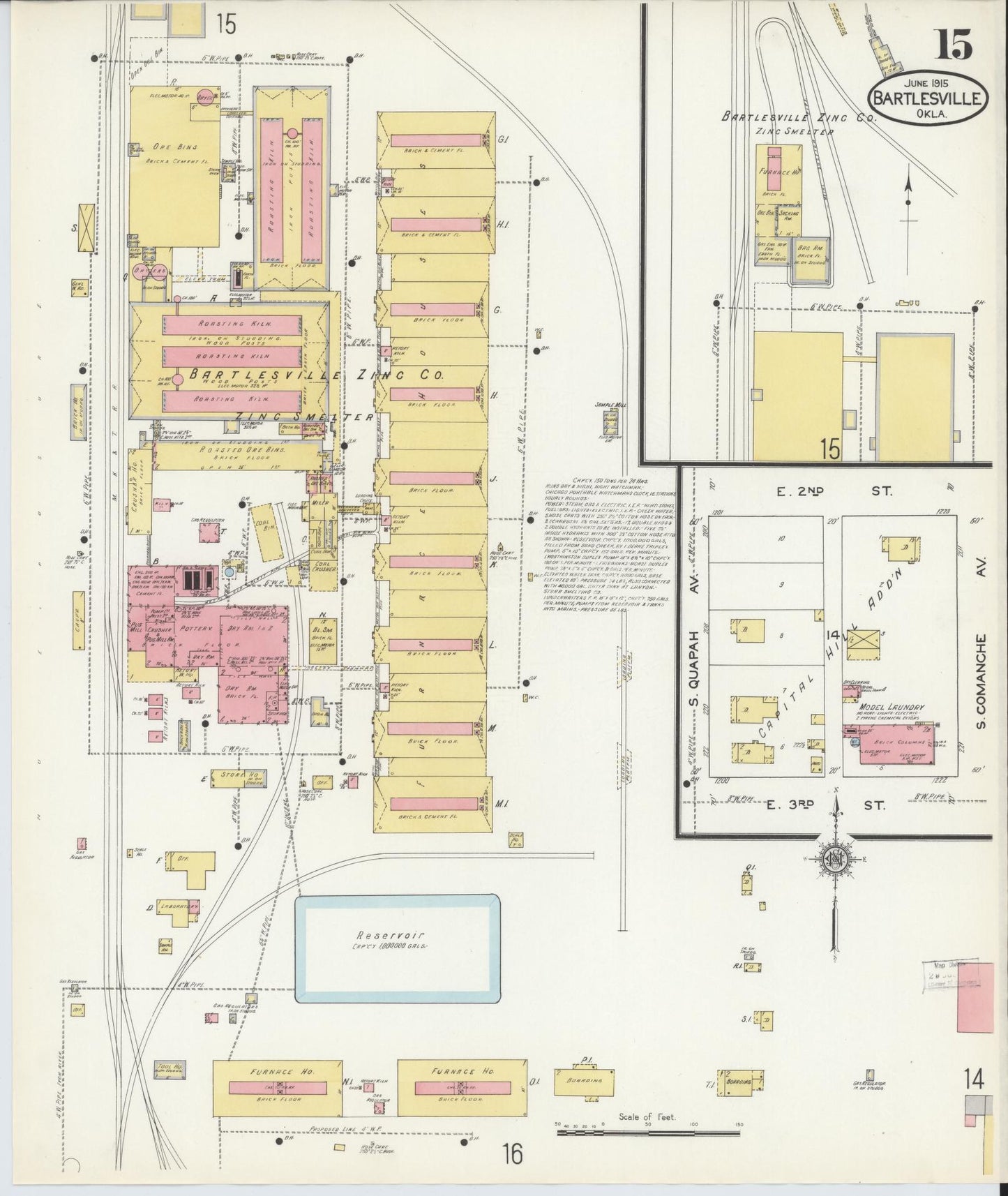 Sanborn Fire Insurance Map from Bartlesville, Washington County, Oklahoma (1915), Sheet #0015 - Historic Sanborn Fire Insurance Map Print, vintage old map wall art, antique decor, genealogy gift, Oklahoma Oklahoma map
