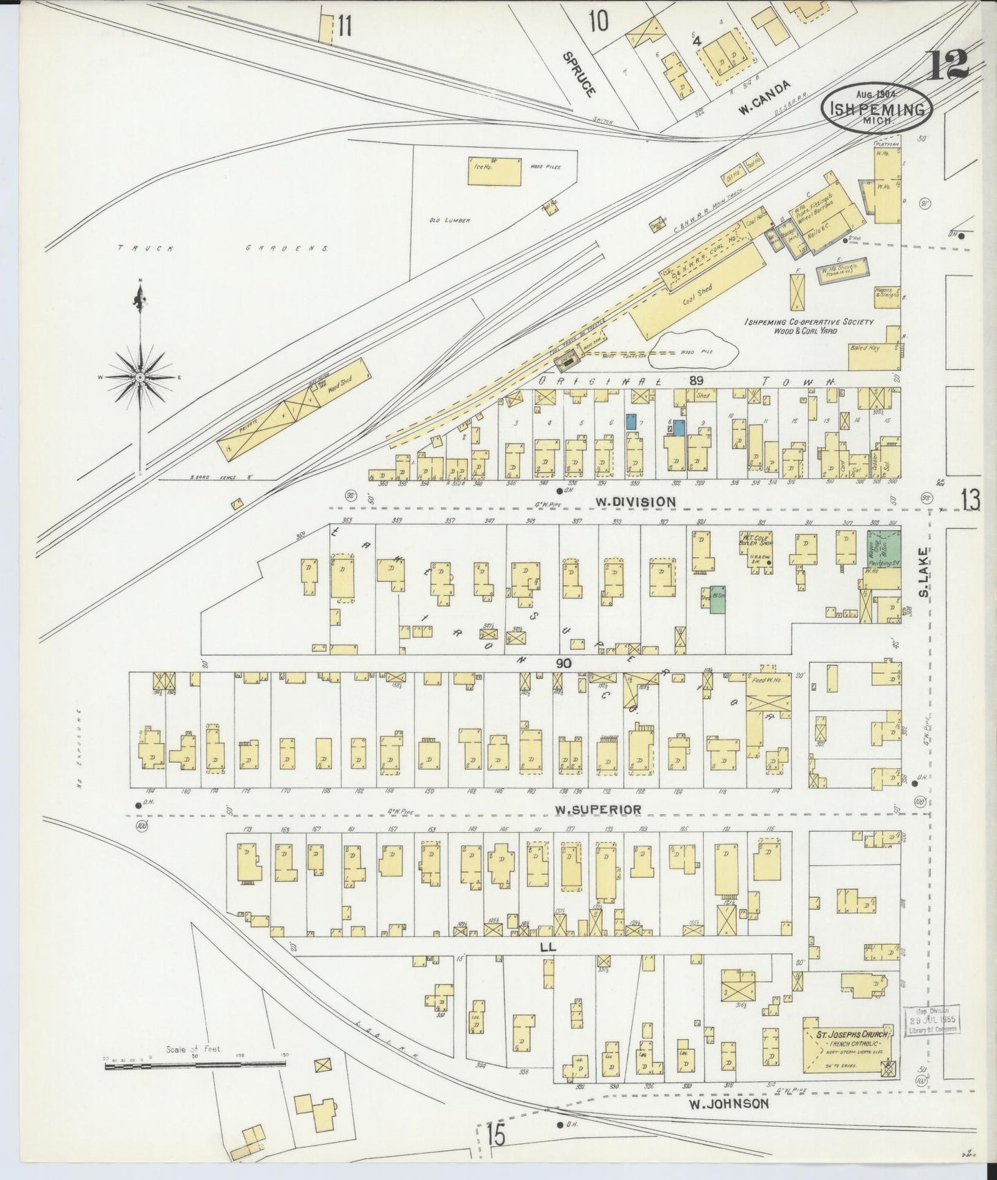 Sanborn Fire Insurance Map from Ishpeming, Marquette County, Michigan (1904), Sheet #0012 - Complete Map Set gallery image, historic Sanborn map, vintage wall art, Michigan Michigan