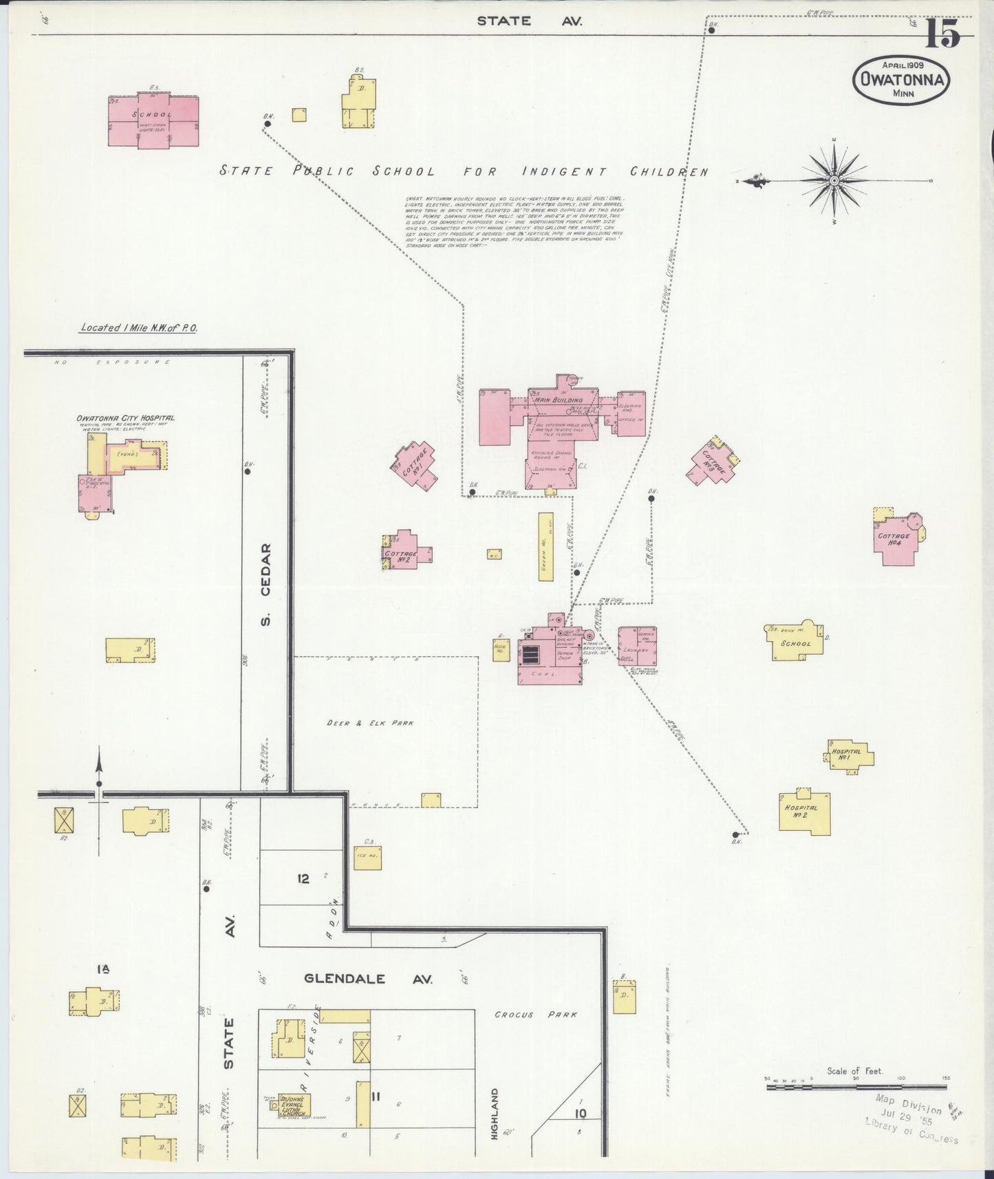 Sanborn Fire Insurance Map from Owatonna, Steele County, Minnesota (1909), Sheet #0015 - Historic Sanborn Fire Insurance Map Print, vintage old map wall art, antique decor, genealogy gift, Minnesota Minnesota map