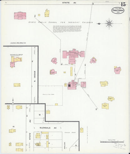 Sanborn Fire Insurance Map from Owatonna, Steele County, Minnesota (1909), Sheet #0015 - Historic Sanborn Fire Insurance Map Print, vintage old map wall art, antique decor, genealogy gift, Minnesota Minnesota map