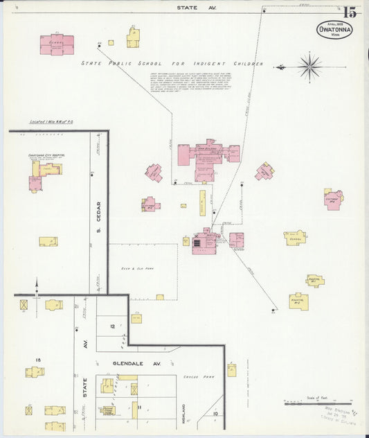 Sanborn Fire Insurance Map from Owatonna, Steele County, Minnesota (1909), Sheet #0015 - Historic Sanborn Fire Insurance Map Print, vintage old map wall art, antique decor, genealogy gift, Minnesota Minnesota map