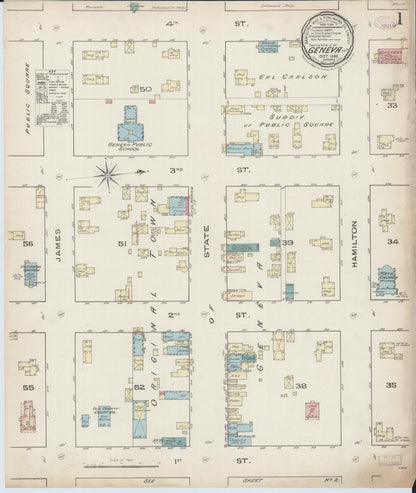 Sanborn Fire Insurance Map from Geneva, Kane County, Illinois (1885), Sheet #0001 - Complete Map Set gallery image, historic Sanborn map, vintage wall art, Illinois Illinois