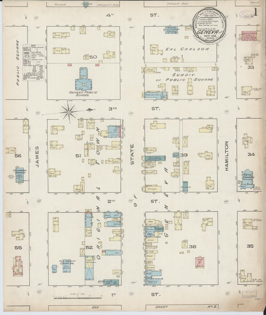 Sanborn Fire Insurance Map from Geneva, Kane County, Illinois (1885), Sheet #0001 - Complete Map Set gallery image, historic Sanborn map, vintage wall art, Illinois Illinois