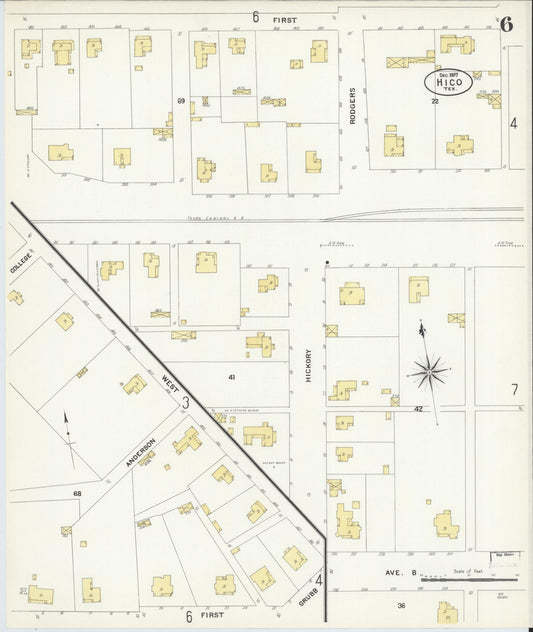 Sanborn Fire Insurance Map from Hico, Hamilton County, Texas (1907), Sheet #0006 - Historic Sanborn Fire Insurance Map Print, vintage old map wall art, antique decor, genealogy gift, Texas Texas map