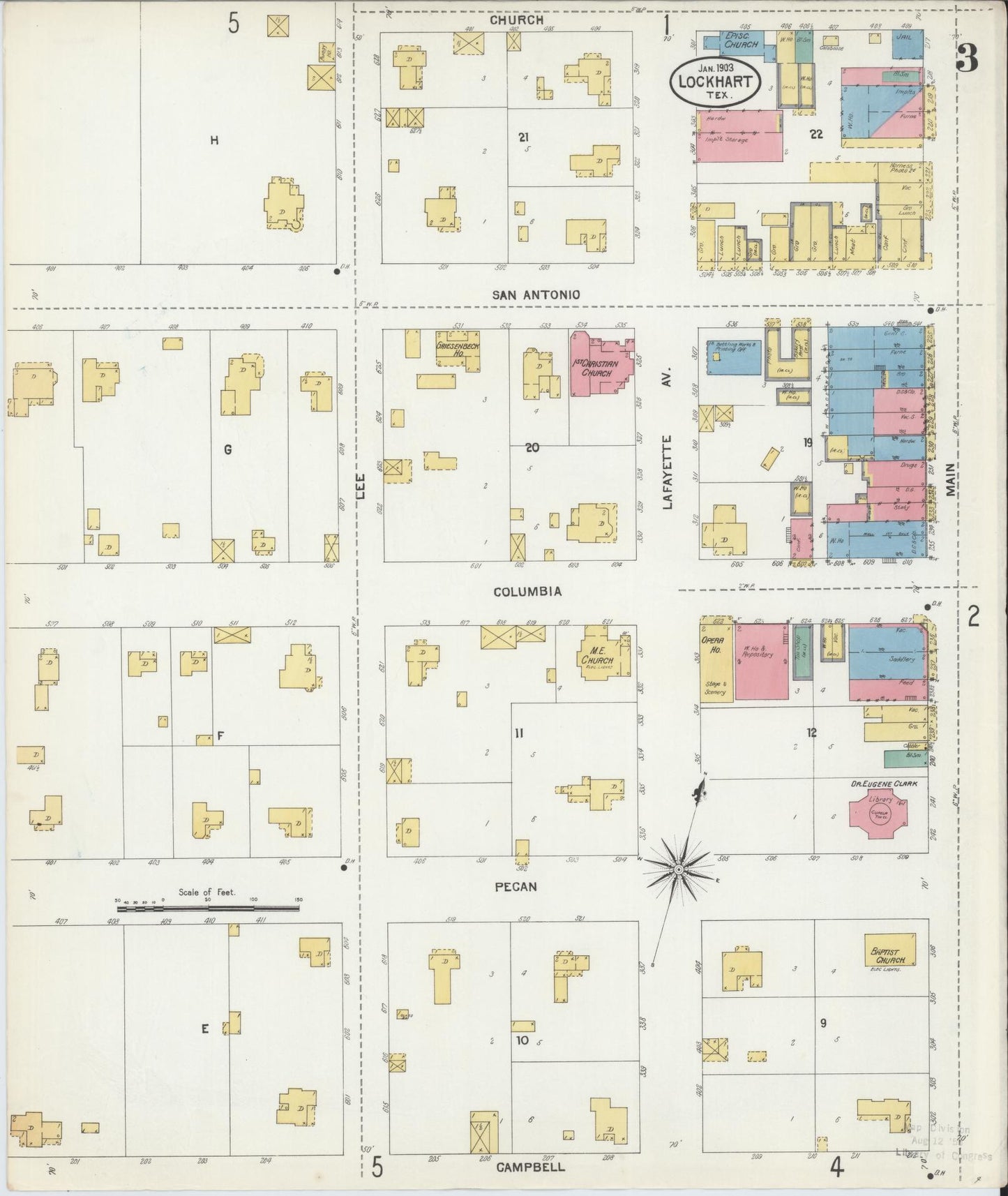 Sanborn Fire Insurance Map from Lockhart, Caldwell County, Texas (1903), Sheet #0003 - Complete Map Set gallery image, historic Sanborn map, vintage wall art, Texas Texas