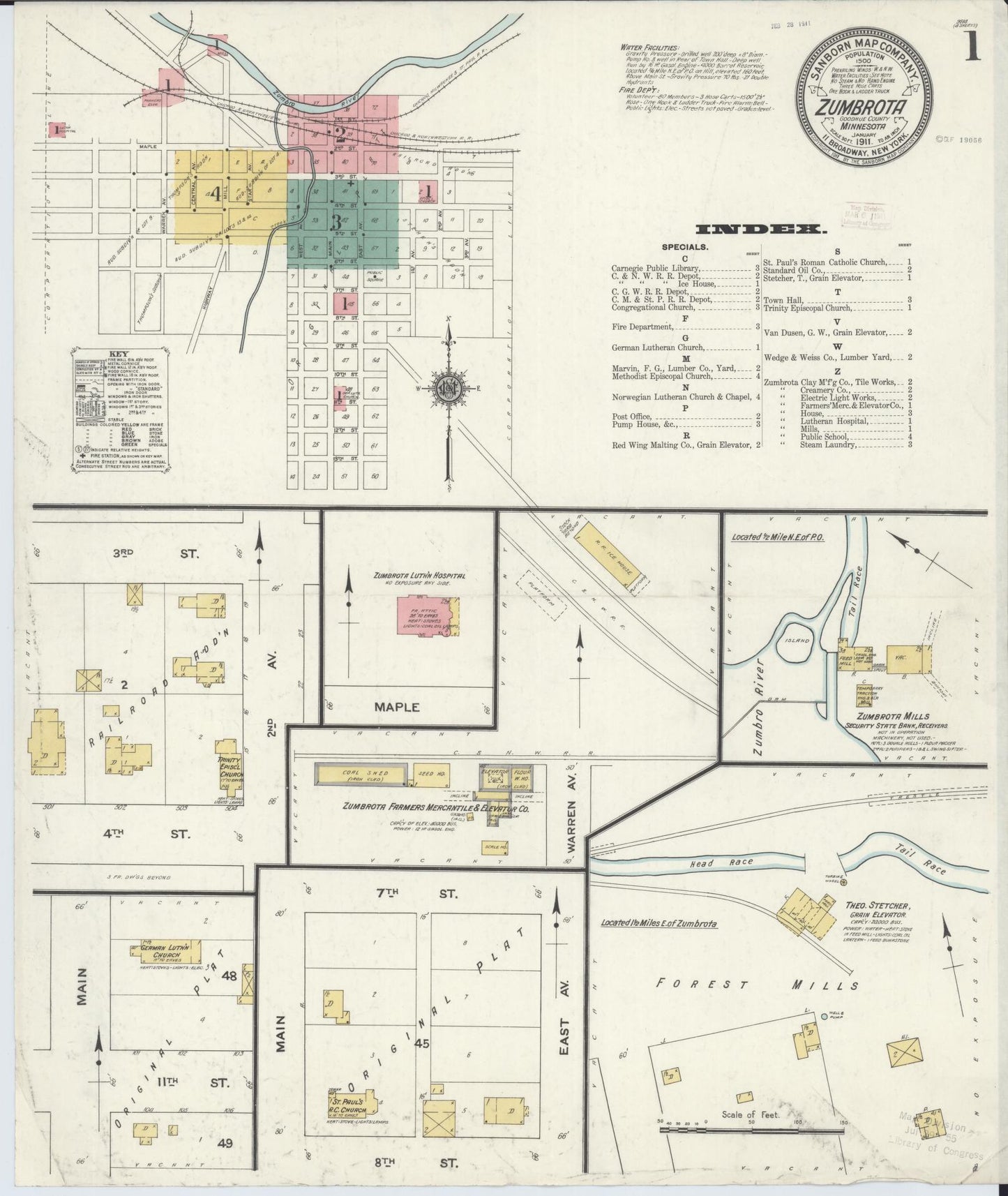 Sanborn Fire Insurance Map from Zumbrota, Goodhue County, Minnesota (1911), Sheet #0001 - Historic Sanborn Fire Insurance Map Print, vintage old map wall art, antique decor, genealogy gift, Minnesota Minnesota map