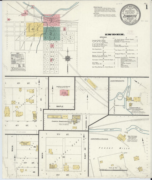 Sanborn Fire Insurance Map from Zumbrota, Goodhue County, Minnesota (1911), Sheet #0001 - Historic Sanborn Fire Insurance Map Print, vintage old map wall art, antique decor, genealogy gift, Minnesota Minnesota map