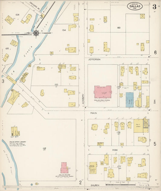 Sanborn Fire Insurance Map from Dallas, Polk County, Oregon (1913), Sheet #0003 - Historic Sanborn Fire Insurance Map Print, vintage old map wall art, antique decor, genealogy gift, Oregon Oregon map