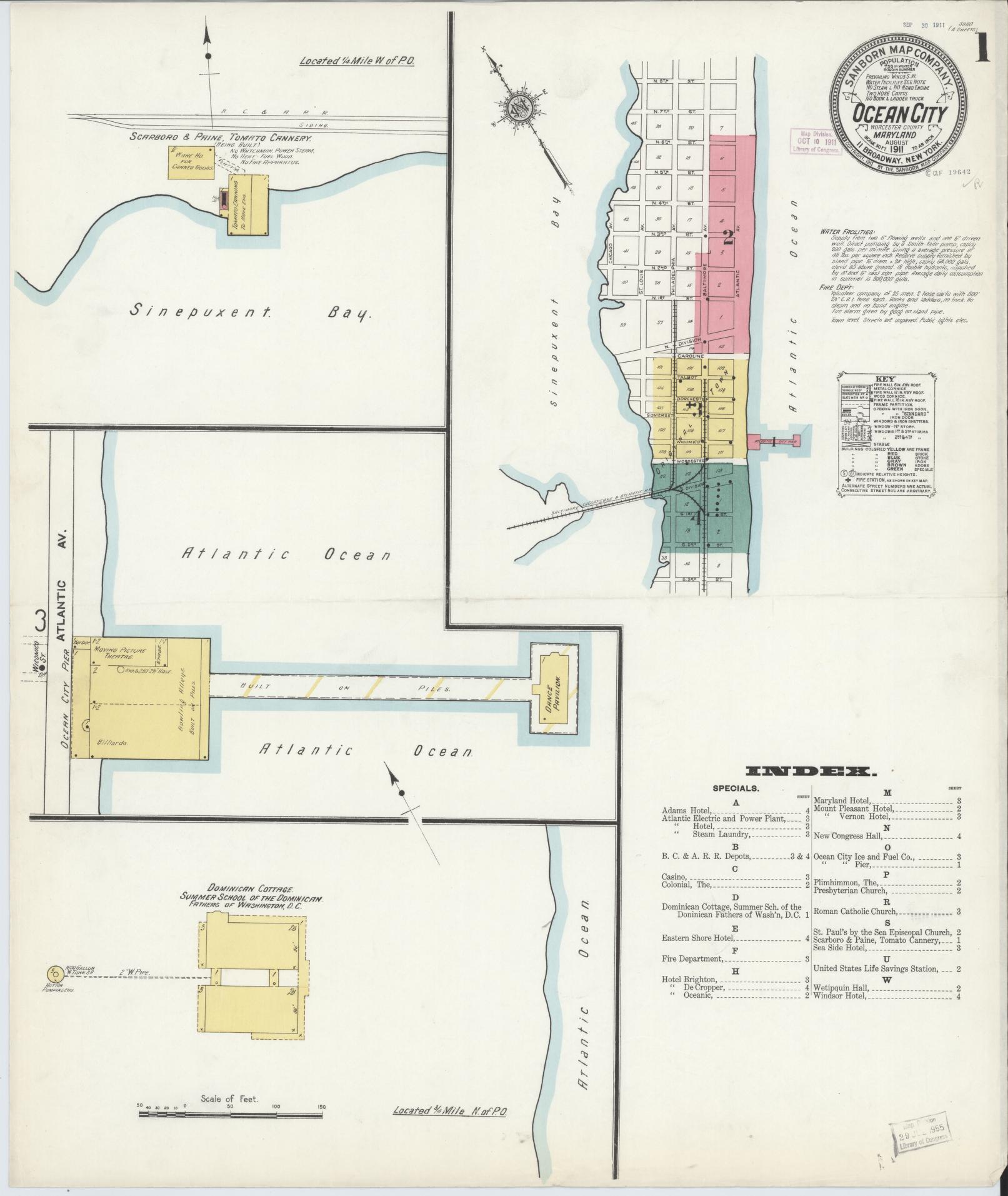 Sanborn Fire Insurance Map from Ocean City, Worcester County, Maryland (1911), Sheet #0001 - Complete Map Set gallery image, historic Sanborn map, vintage wall art, Maryland Maryland