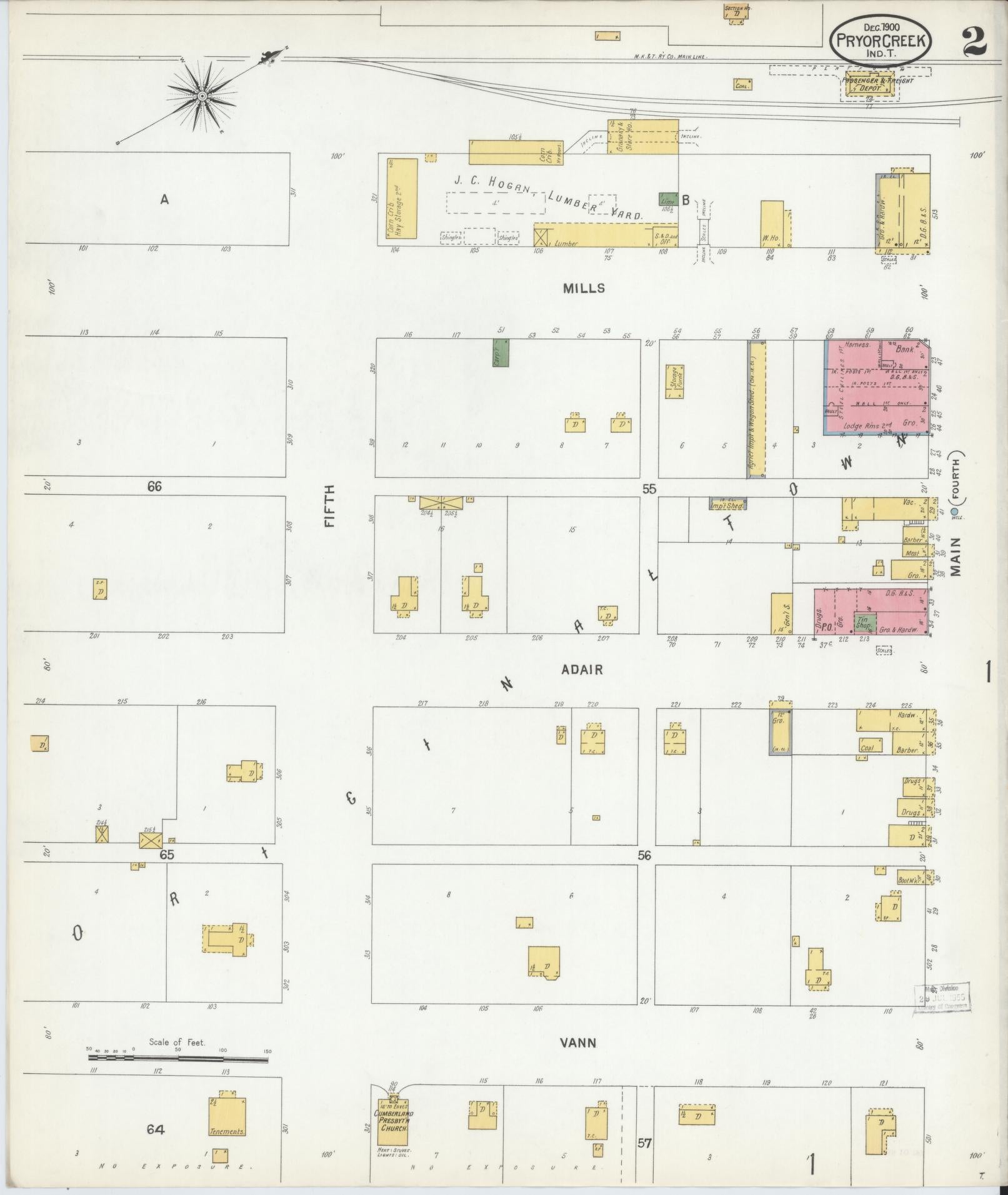 Sanborn Fire Insurance Map from Pryor Creek, Mayes County, Oklahoma (1900), Sheet #0002 - Historic Sanborn Fire Insurance Map Print, vintage old map wall art, antique decor, genealogy gift, Oklahoma Oklahoma map