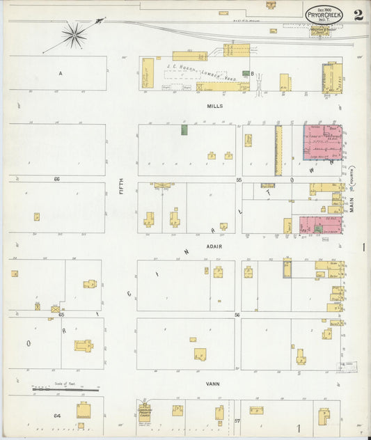 Sanborn Fire Insurance Map from Pryor Creek, Mayes County, Oklahoma (1900), Sheet #0002 - Historic Sanborn Fire Insurance Map Print, vintage old map wall art, antique decor, genealogy gift, Oklahoma Oklahoma map