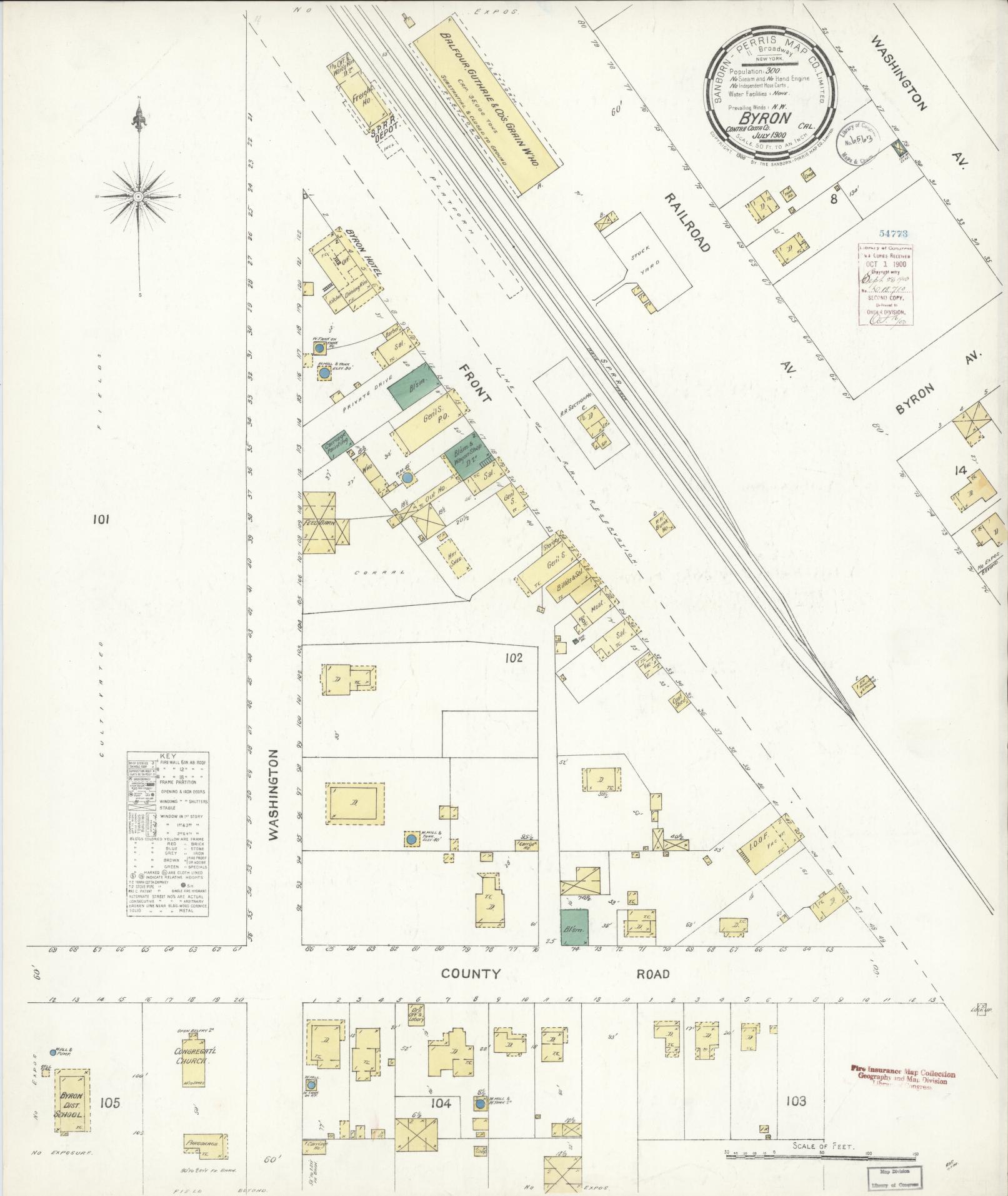 Sanborn Fire Insurance Map from Byron, Contra Costa County, California (1900), Sheet #0001 - Historic Sanborn Fire Insurance Map Print, vintage old map wall art, antique decor, genealogy gift, California California map