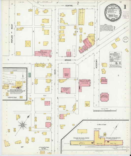 Sanborn Fire Insurance Map from Grove City, Mercer County, Pennsylvania (1901), Sheet #0001 - Historic Sanborn Fire Insurance Map Print, vintage old map wall art, antique decor, genealogy gift, Pennsylvania Pennsylvania map
