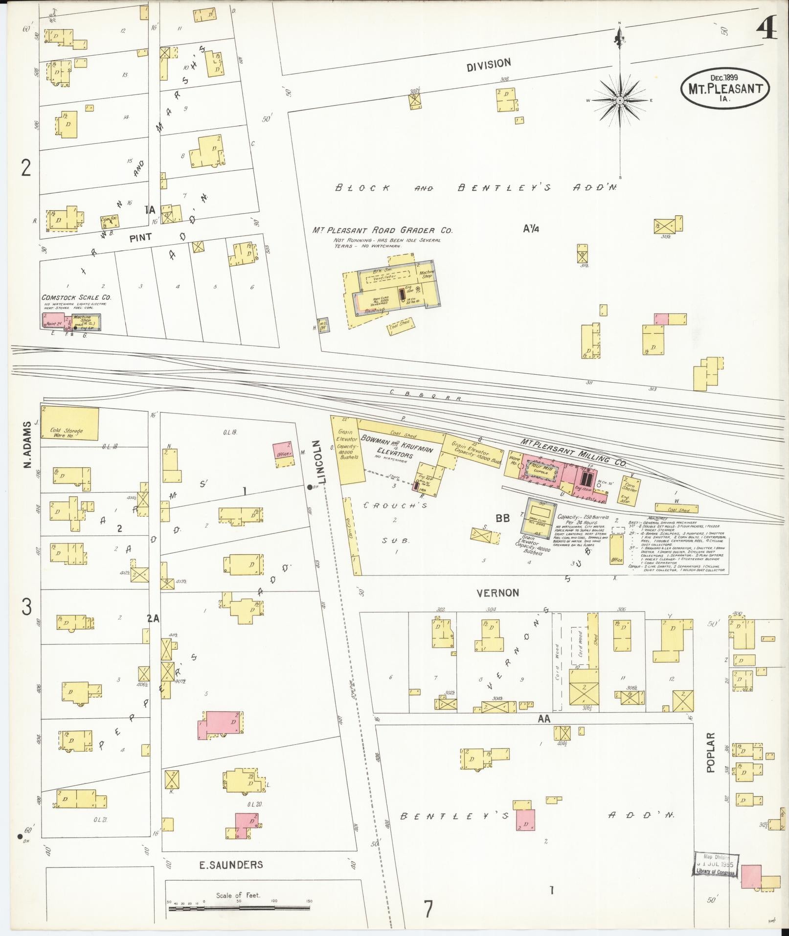 Sanborn Fire Insurance Map from Mount Pleasant, Henry County, Iowa (1899), Sheet #0004 - Historic Sanborn Fire Insurance Map Print, vintage old map wall art