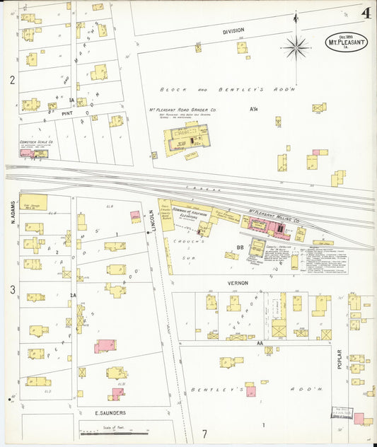 Sanborn Fire Insurance Map from Mount Pleasant, Henry County, Iowa (1899), Sheet #0004 - Historic Sanborn Fire Insurance Map Print, vintage old map wall art