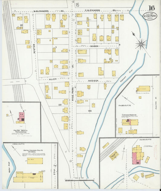 Sanborn Fire Insurance Map from Hyde Park, Norfolk County, Massachusetts (1905), Sheet #0016 - Historic Sanborn Fire Insurance Map Print, vintage old map wall art, antique decor, genealogy gift, Massachusetts Massachusetts map