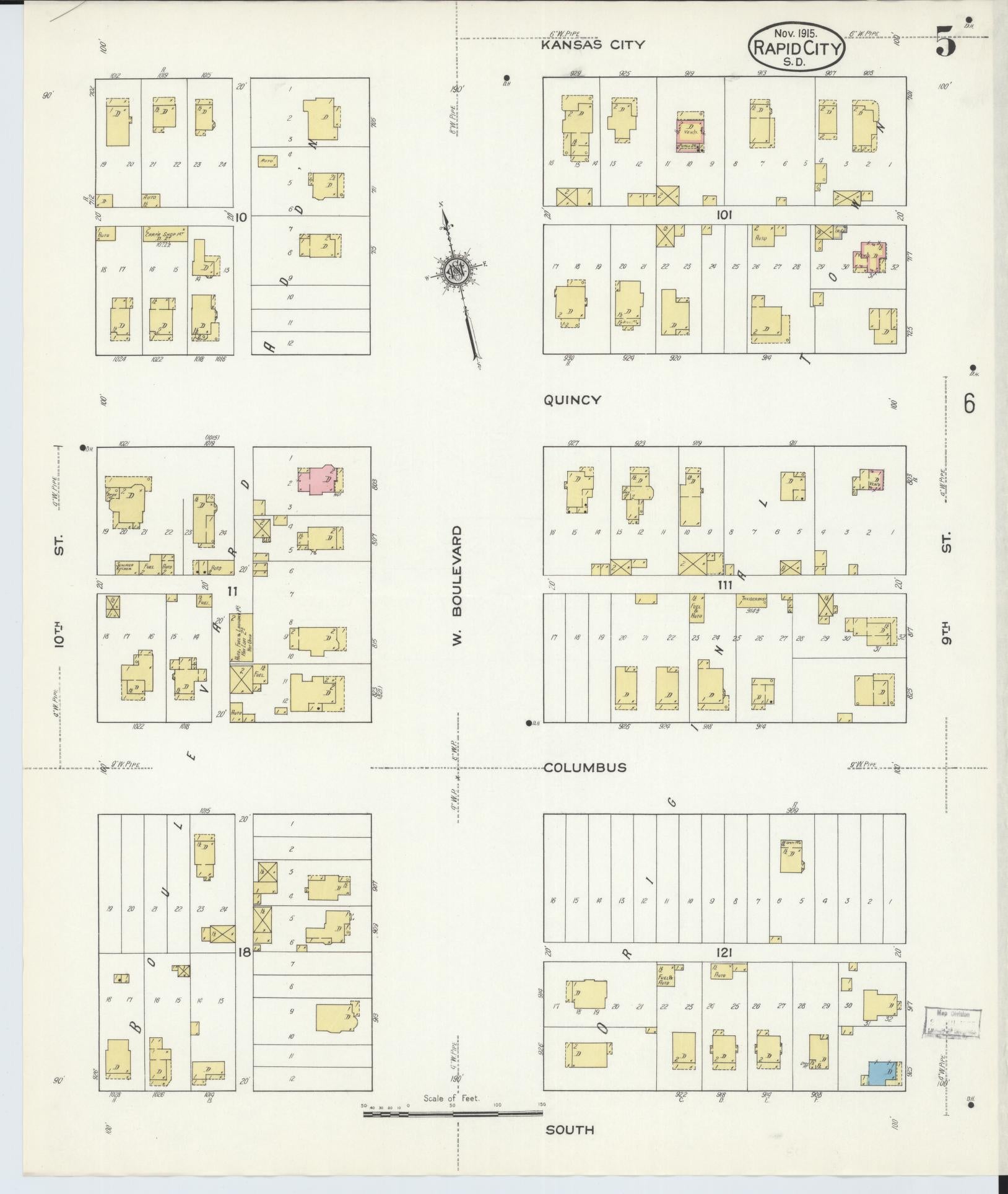 Sanborn Fire Insurance Map from Rapid City, Pennington County, South Dakota (1915), Sheet #0005 - Complete Map Set gallery image, historic Sanborn map, vintage wall art, South Dakota South Dakota