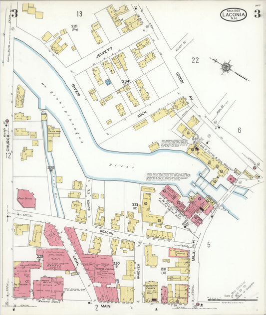 Sanborn Fire Insurance Map from Laconia, Belknap County, New Hampshire (1923), Sheet #0003 - Historic Sanborn Fire Insurance Map Print, vintage old map wall art, antique decor, genealogy gift, New Hampshire New Hampshire map