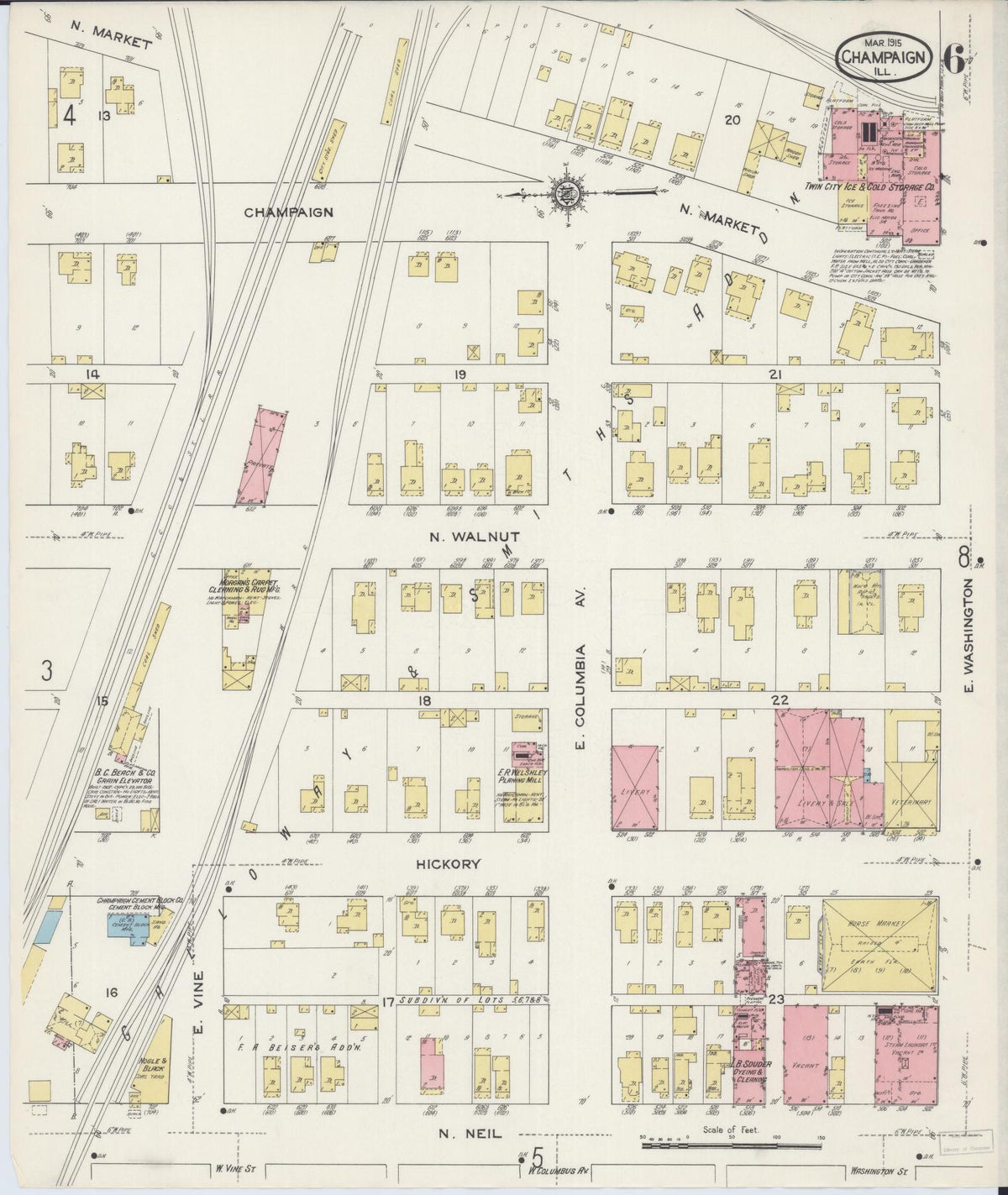 Sanborn Fire Insurance Map from Champaign, Champaign County, Illinois (1915), Sheet #0006 - Complete Map Set gallery image, historic Sanborn map, vintage wall art, Illinois Illinois