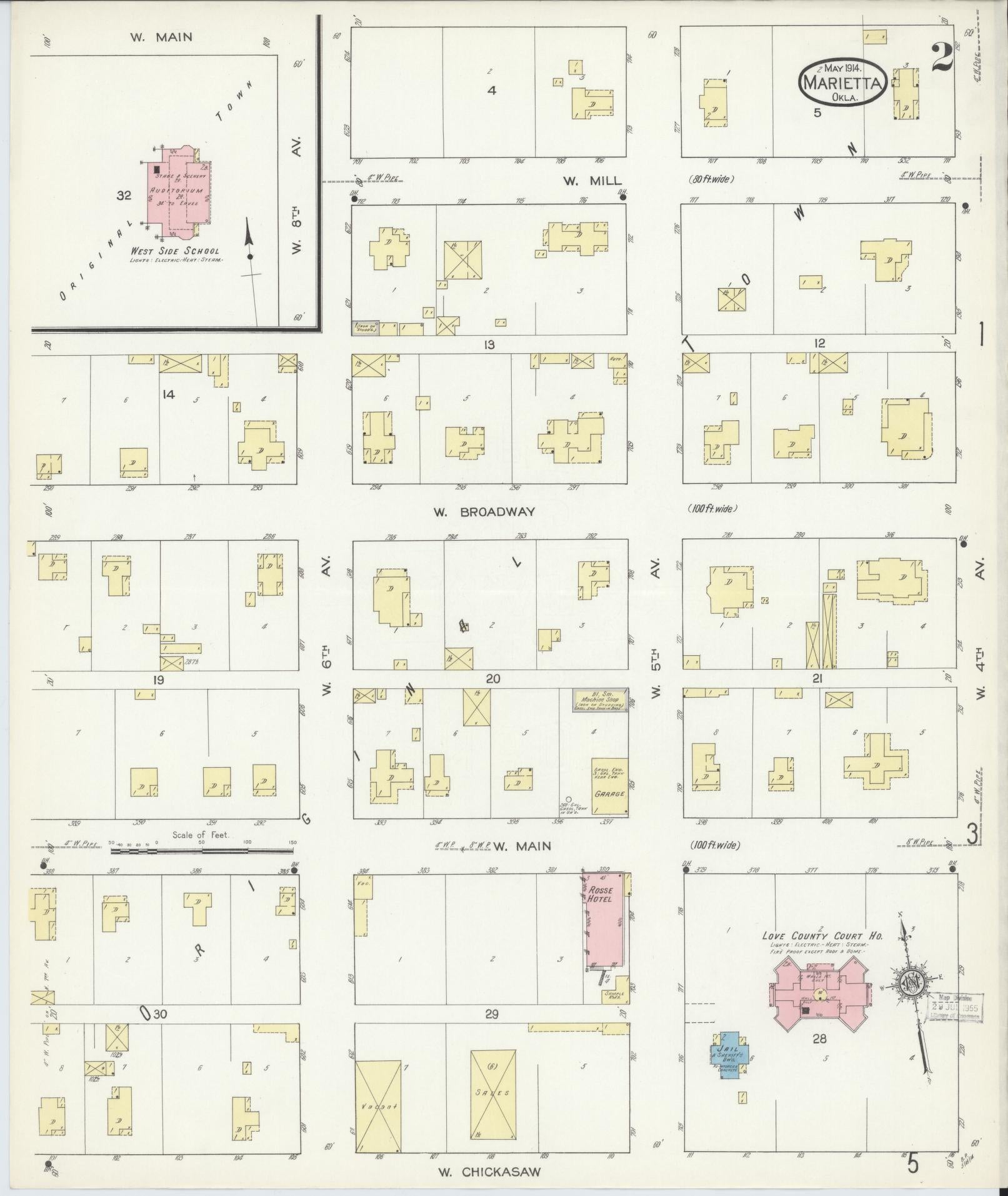 Sanborn Fire Insurance Map from Marietta, Love County, Oklahoma (1914), Sheet #0002 - Historic Sanborn Fire Insurance Map Print, vintage old map wall art, antique decor, genealogy gift, Oklahoma Oklahoma map