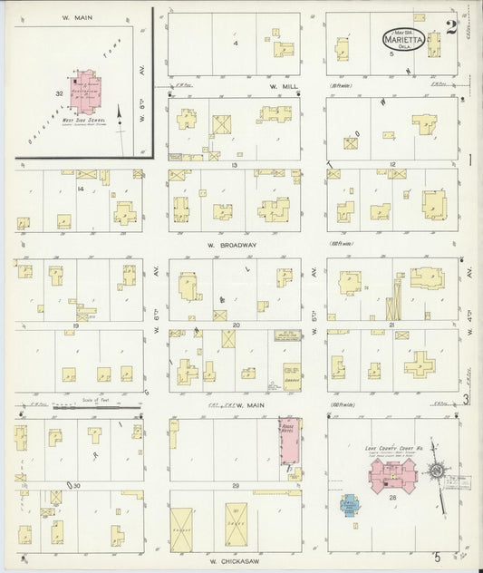 Sanborn Fire Insurance Map from Marietta, Love County, Oklahoma (1914), Sheet #0002 - Historic Sanborn Fire Insurance Map Print, vintage old map wall art, antique decor, genealogy gift, Oklahoma Oklahoma map