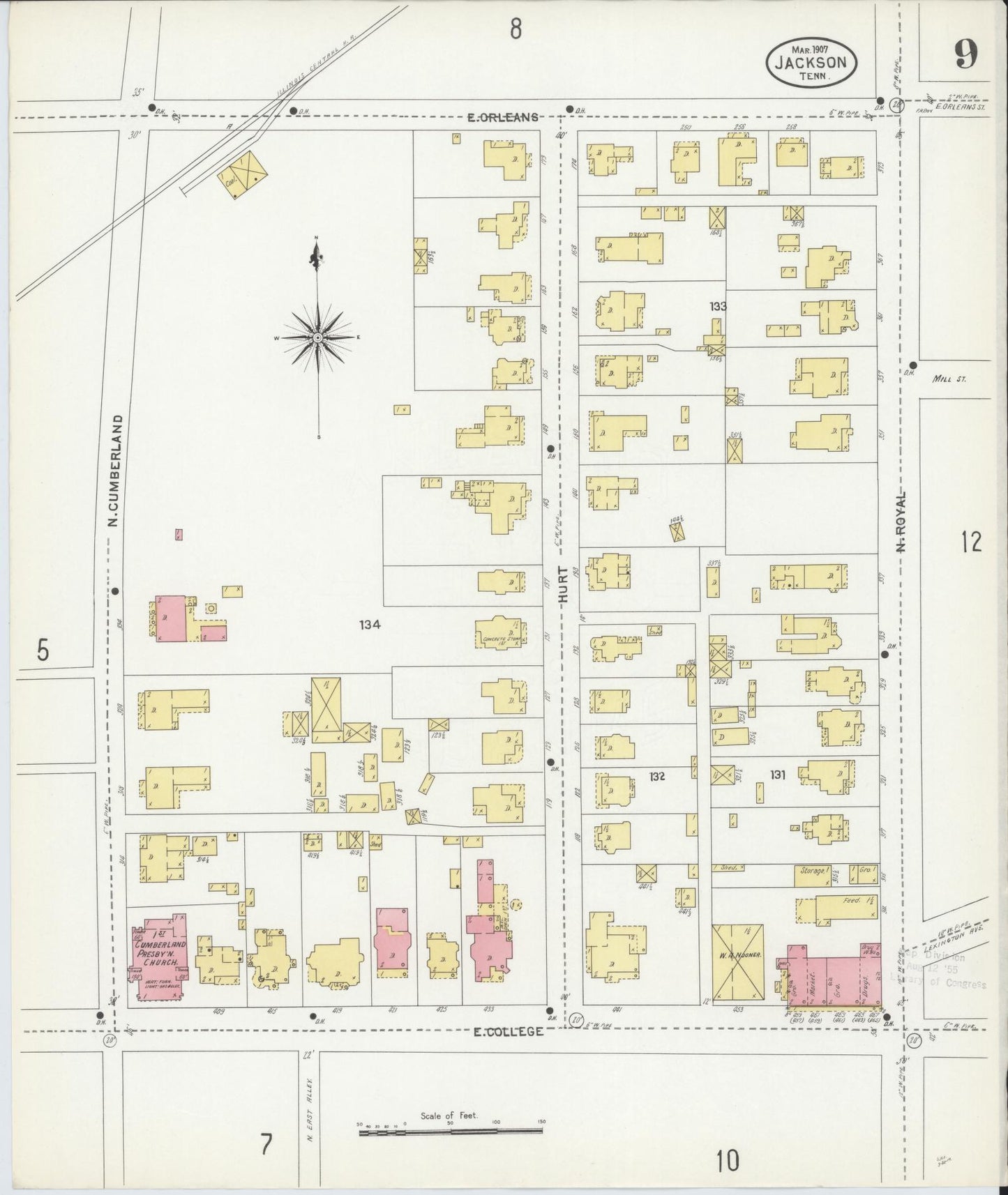 Sanborn Fire Insurance Map from Jackson, Madison County, Tennessee (1907), Sheet #0009 - Complete Map Set gallery image, historic Sanborn map, vintage wall art, Tennessee Tennessee