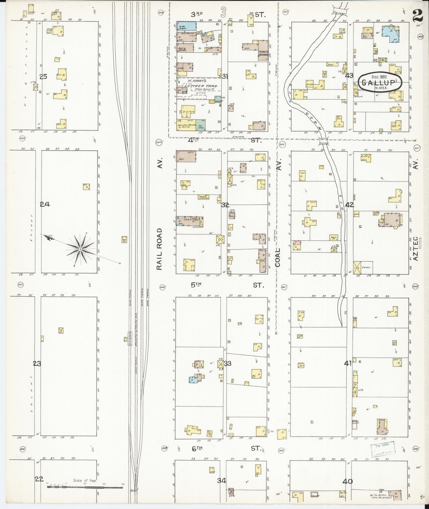 Sanborn Fire Insurance Map from Gallup, Mckinley County, New Mexico (1893), Sheet #0002 - Historic Sanborn Fire Insurance Map Print, vintage old map wall art, antique decor, genealogy gift, New Mexico New Mexico map