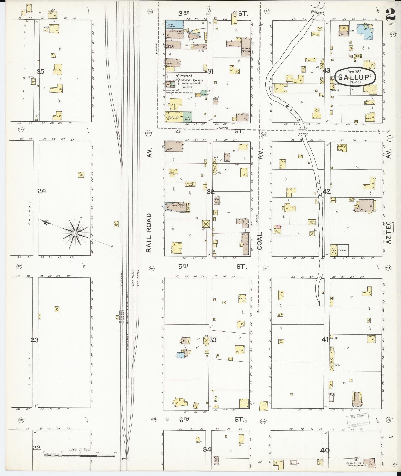 Sanborn Fire Insurance Map from Gallup, Mckinley County, New Mexico (1893), Sheet #0002 - Historic Sanborn Fire Insurance Map Print, vintage old map wall art, antique decor, genealogy gift, New Mexico New Mexico map