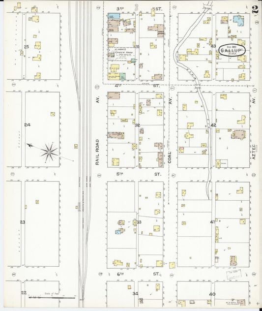 Sanborn Fire Insurance Map from Gallup, Mckinley County, New Mexico (1893), Sheet #0002 - Historic Sanborn Fire Insurance Map Print, vintage old map wall art, antique decor, genealogy gift, New Mexico New Mexico map