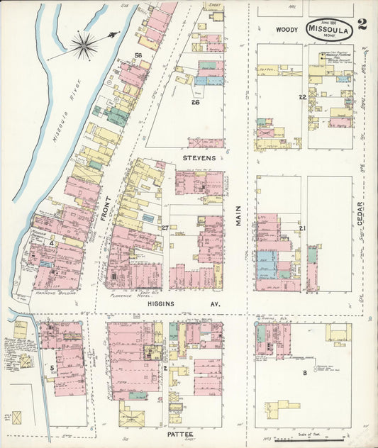 Sanborn Fire Insurance Map from Missoula, Missoula County, Montana (1891), Sheet #0002 - Historic Sanborn Fire Insurance Map Print, vintage old map wall art, antique decor, genealogy gift, Montana Montana map