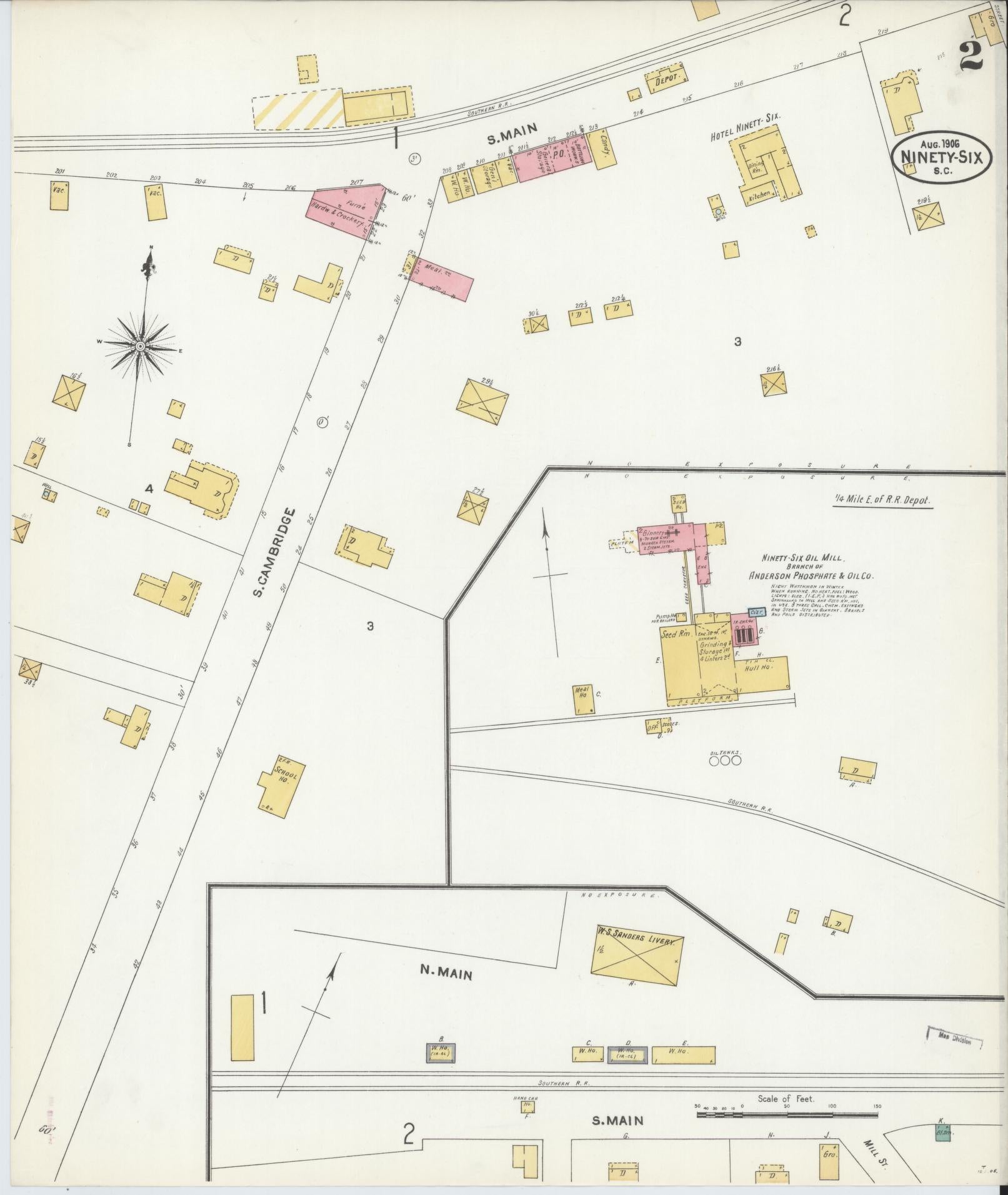 Sanborn Fire Insurance Map from Ninety Six, Greenwood County, South Carolina (1906), Sheet #0002 - Complete Map Set gallery image, historic Sanborn map, vintage wall art, South Carolina South Carolina