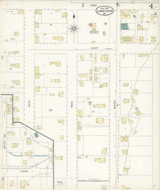 Sanborn Fire Insurance Map from Lakeview, Lake County, Oregon (1898), Sheet #0004 - Historic Sanborn Fire Insurance Map Print, vintage old map wall art, antique decor, genealogy gift, Oregon Oregon map