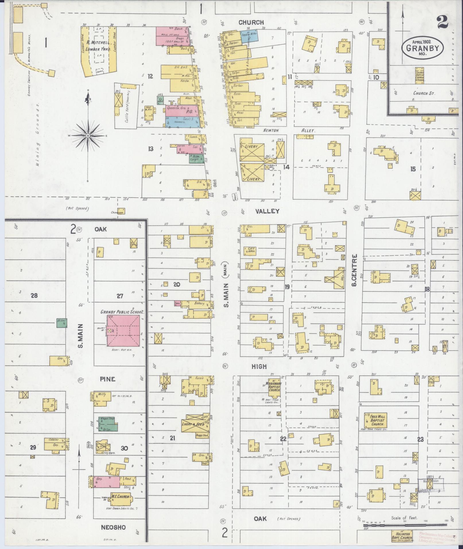 Sanborn Fire Insurance Map from Granby, Newton County, Missouri (1902), Sheet #0002 - Complete Map Set gallery image, historic Sanborn map, vintage wall art, Missouri Missouri