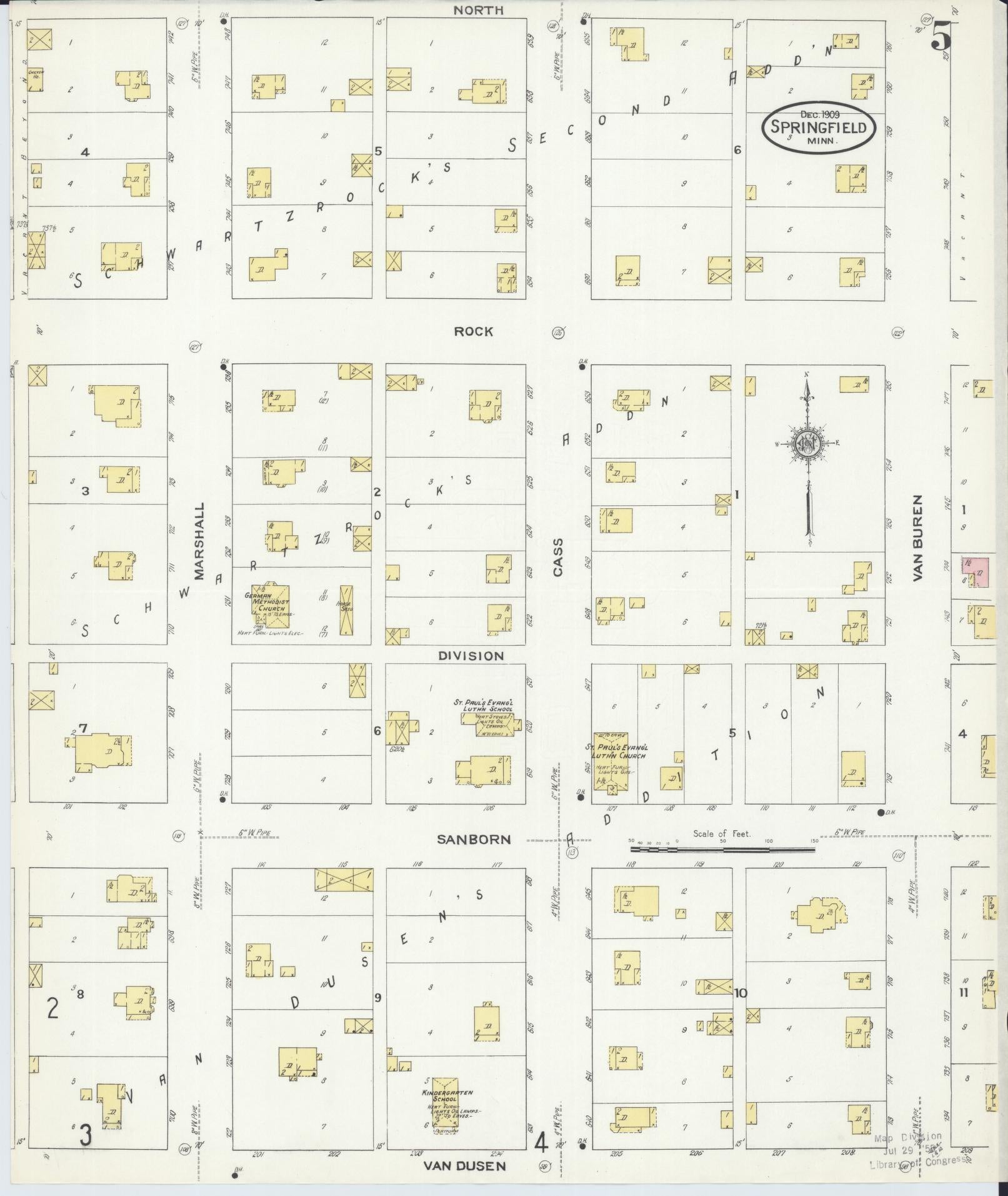 Sanborn Fire Insurance Map from Springfield, Brown County, Minnesota (1909), Sheet #0005 - Complete Map Set gallery image, historic Sanborn map, vintage wall art, Minnesota Minnesota