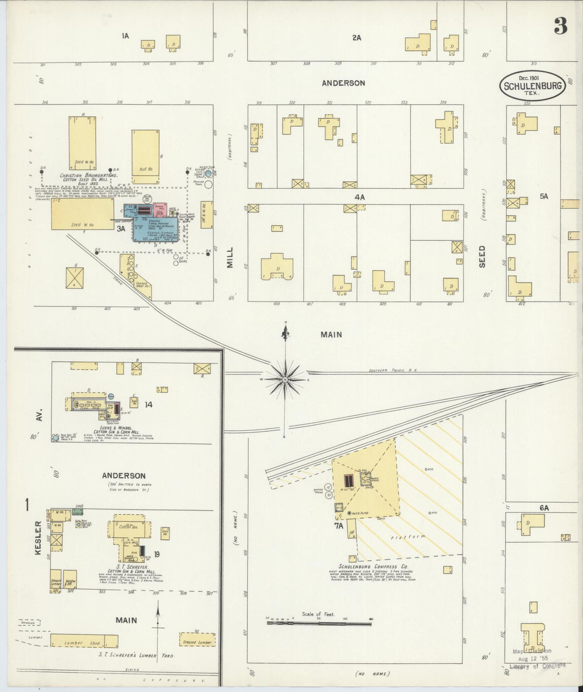 Sanborn Fire Insurance Map from Schulenburg, Fayette County, Texas (1901), Sheet #0003 - Complete Map Set gallery image, historic Sanborn map, vintage wall art, Texas Texas