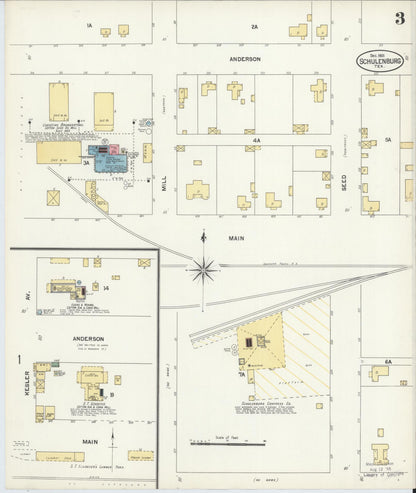 Sanborn Fire Insurance Map from Schulenburg, Fayette County, Texas (1901), Sheet #0003 - Complete Map Set gallery image, historic Sanborn map, vintage wall art, Texas Texas
